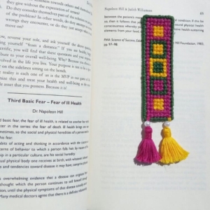 Cross stitch, hand embroidered bookmark.