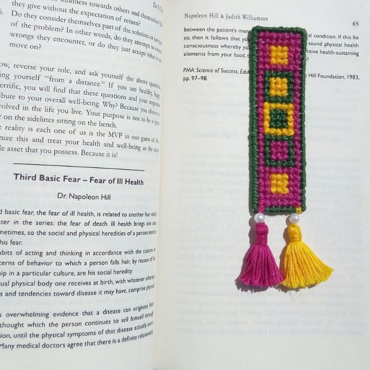 Cross stitch, hand embroidered bookmark.