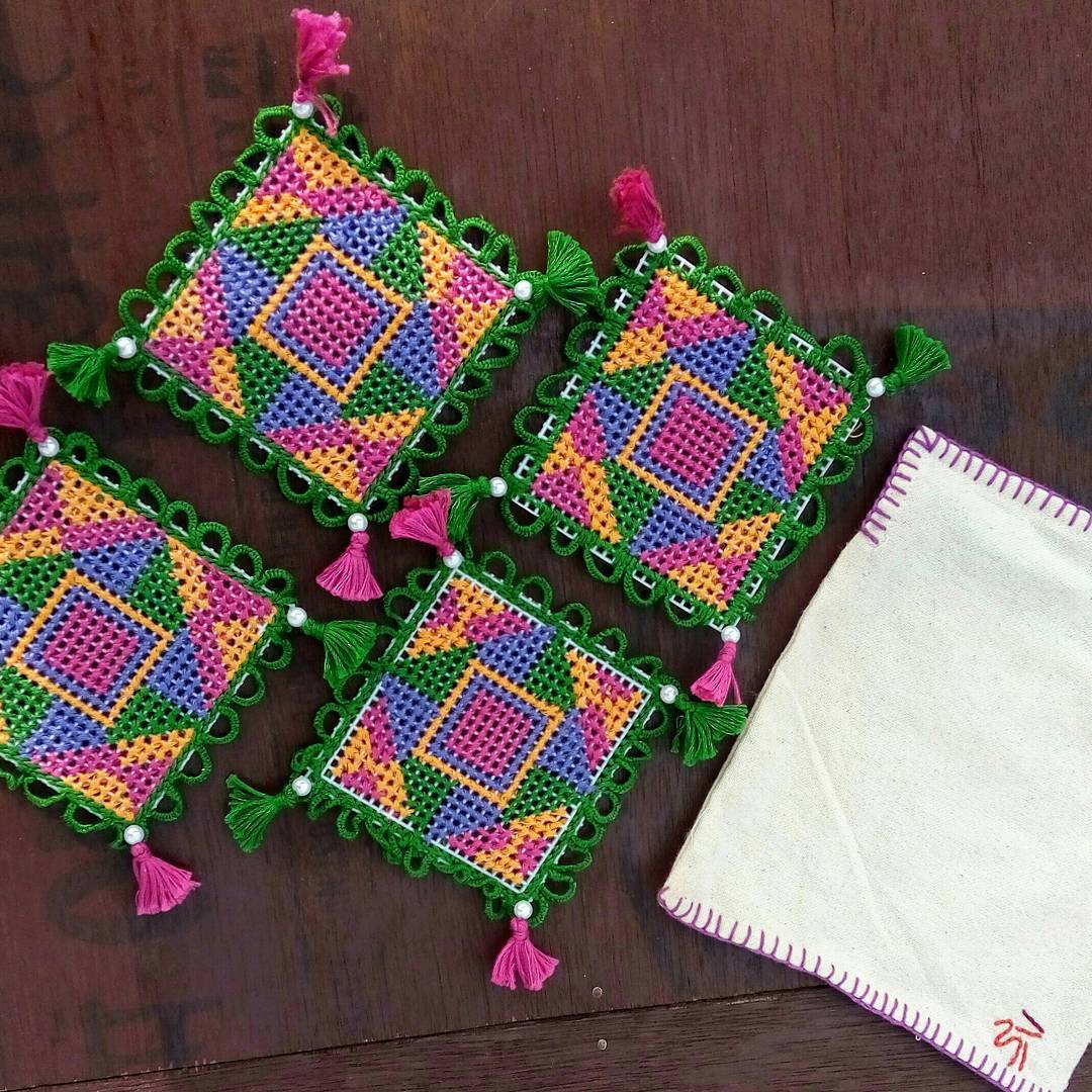 Green Cross Stitch Coasters