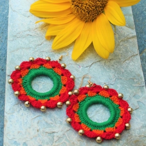 Hollow Red Handwoven Earring