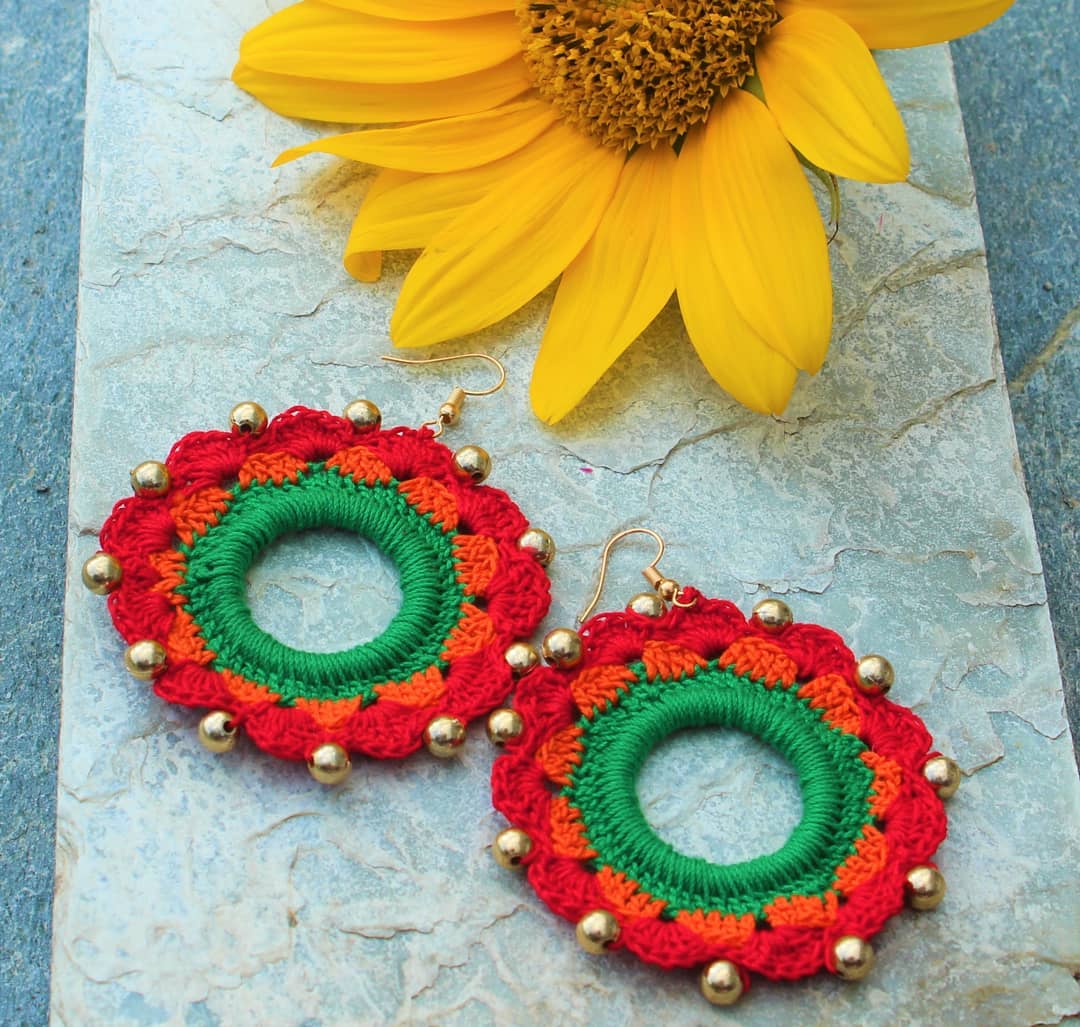 Hollow Red Handwoven Earring